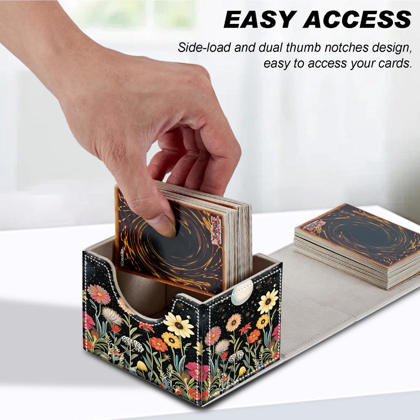 Card Deck Box for MTG Cards,100+ Single Sleeved Cards Trading Card Deck Case,Strong Magnet Magic Gathering Deck Box,PU Leather Trading Card Storage Box for TCG,CCG,MTG Cards,Moon Stars Sky Flower