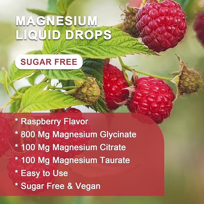 (2 Pack) Magnesium Glycinate Liquid Drops with Citrate & Taurate - High Absorption 1000mg Liquid Magnesium Complex with D3, GABA, L-theanine for Cognition, Muscle & Focus, Raspberry Flavor - 30mL