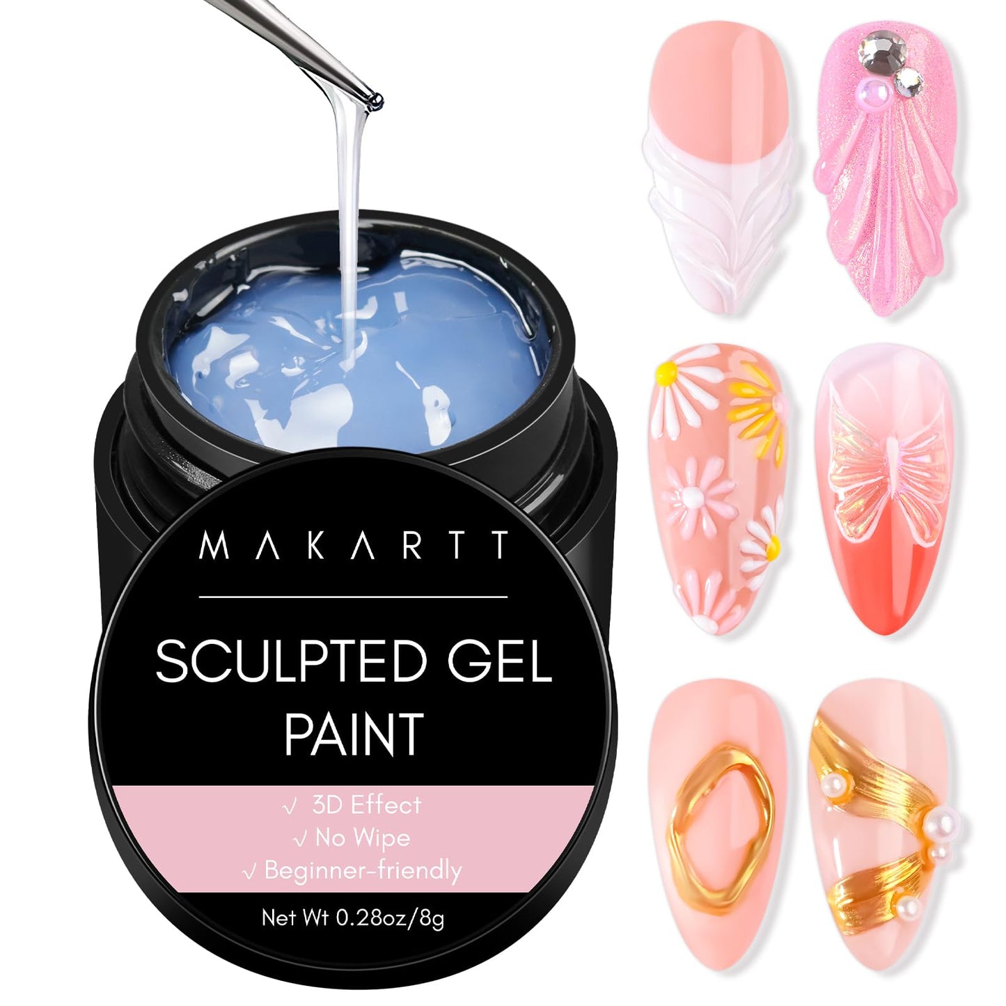 Makartt 3D Painting Clear Nail Gel For Nails Art Chrome Nail Powder Micro 3D Sculpting Gel No Wipe UV Gel for Gel Nail Polish 3D Carving Drawing Gel for Nail Art at Home & Salon DIY 8ML