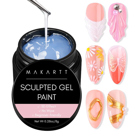 Makartt 3D Painting Clear Nail Gel For Nails Art Chrome Nail Powder Micro 3D Sculpting Gel No Wipe UV Gel for Gel Nail Polish 3D Carving Drawing Gel for Nail Art at Home & Salon DIY 8ML