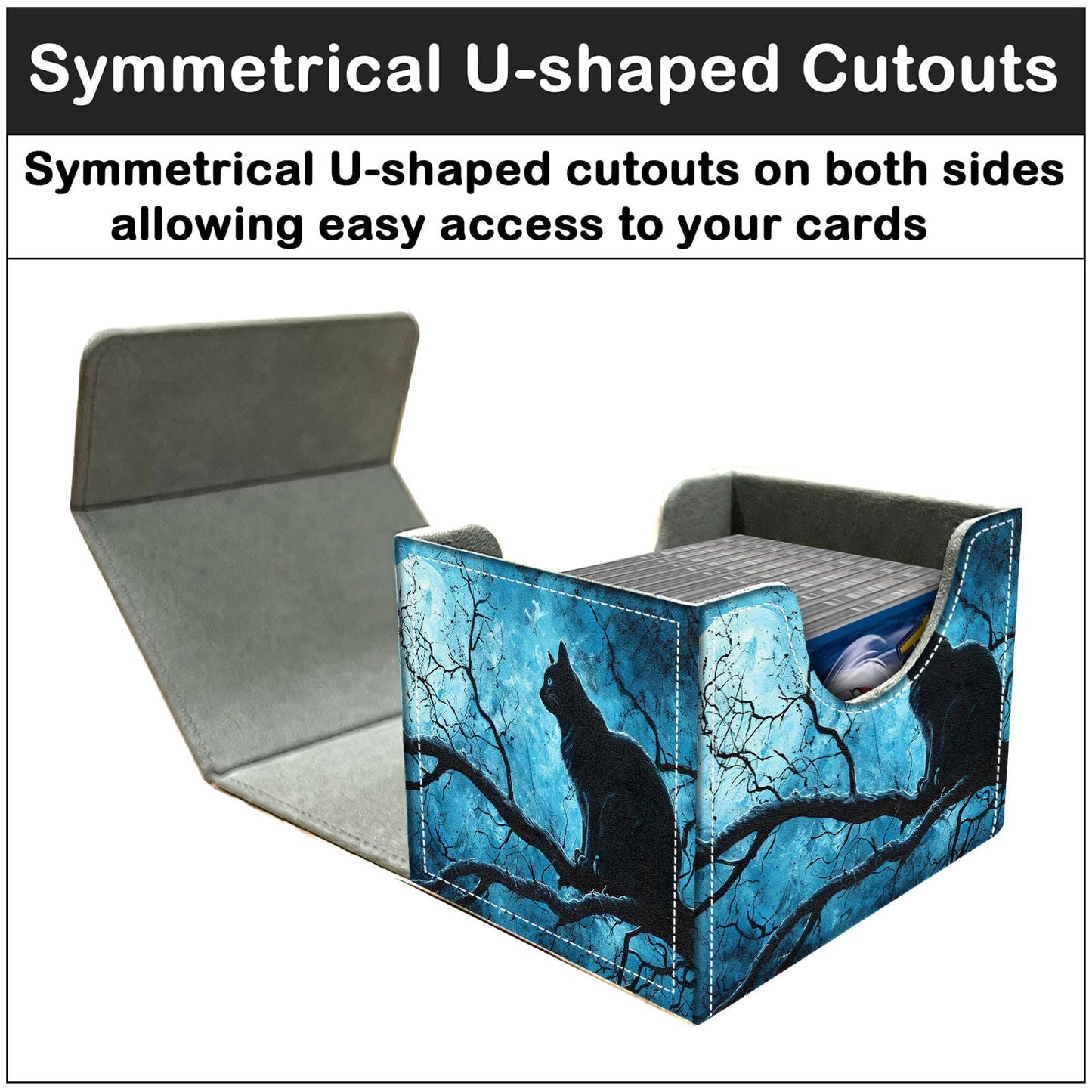 CAPAUNVDA Card Deck Box for MTG Trading Cards with Magnetic Closure,Premium Card Storage Box Case Cover for TCG CCG Magic Cards,Black Cat on Tree