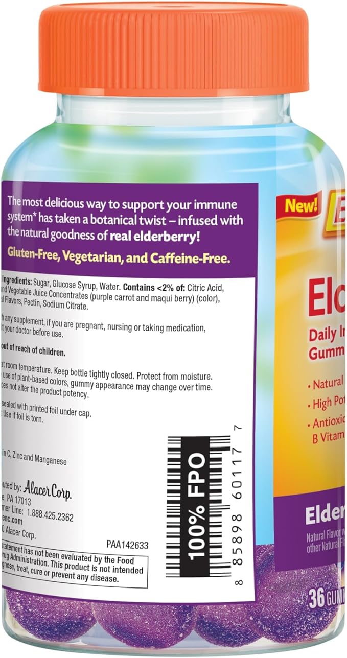 Emergen-C Elderberry Gummies, Elderberry Immune Support Natural Flavors with High Potency Vitamin C, 36 Count