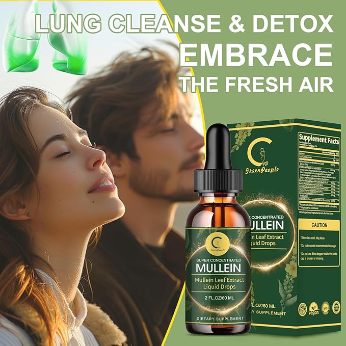 (2 Pack) Mullein Drops for Lungs - High Potency Mullein Leaf Extract for Lung Detox & Cleanse, Support for Respiratory, Immune, Digestive System, Natural Mullein Liquid Tincture, Non-GMO, 4 FL OZ