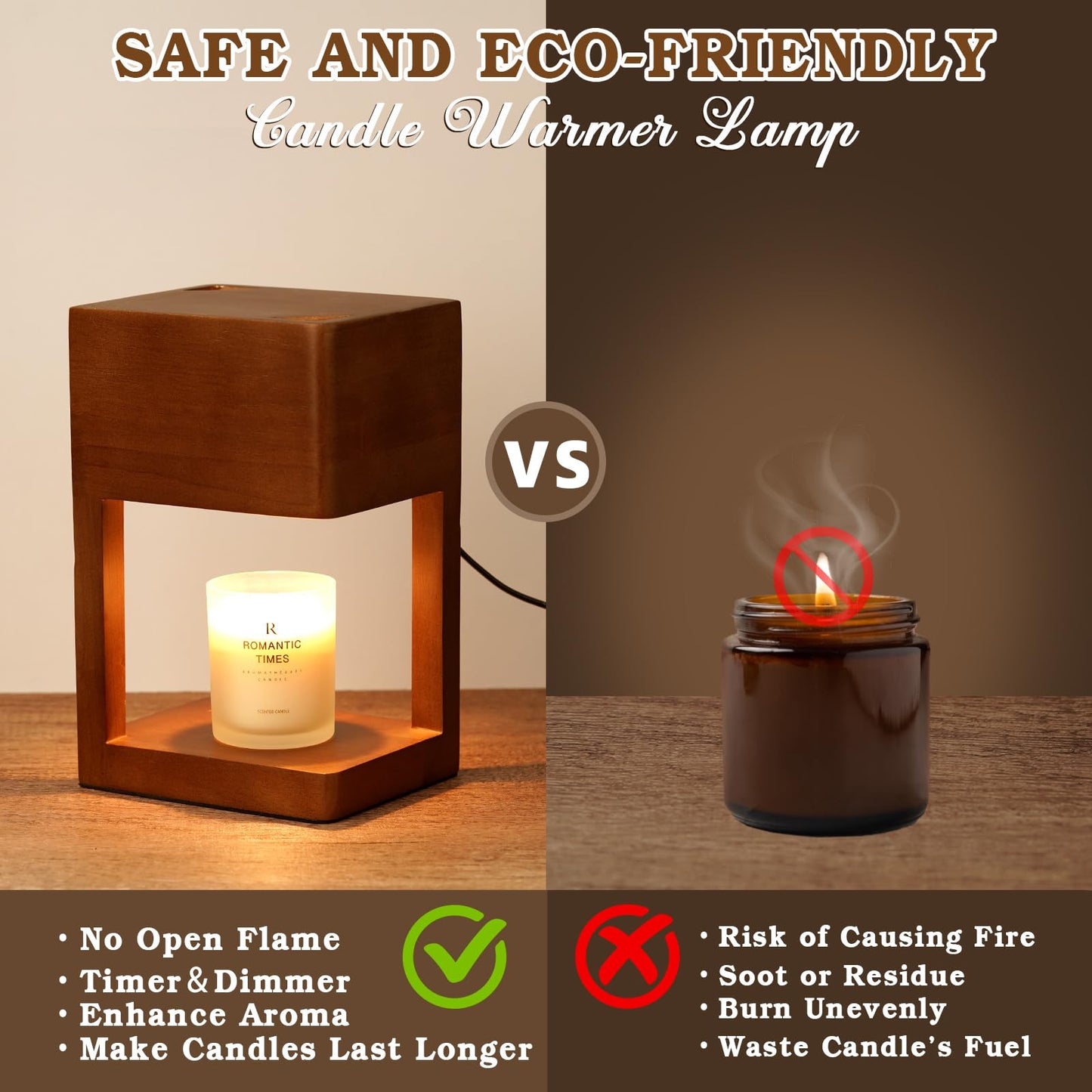 Candle Warmer Lamp Wood with Timer, Dimmable Electric Candle Lamp Warmer for Jar Candles, 2*35 Watt Bulb, Christmas Gifts, Birthday Gifts for Mom, Decorative Wooden Candle Lamp for Bedroom Home Decor