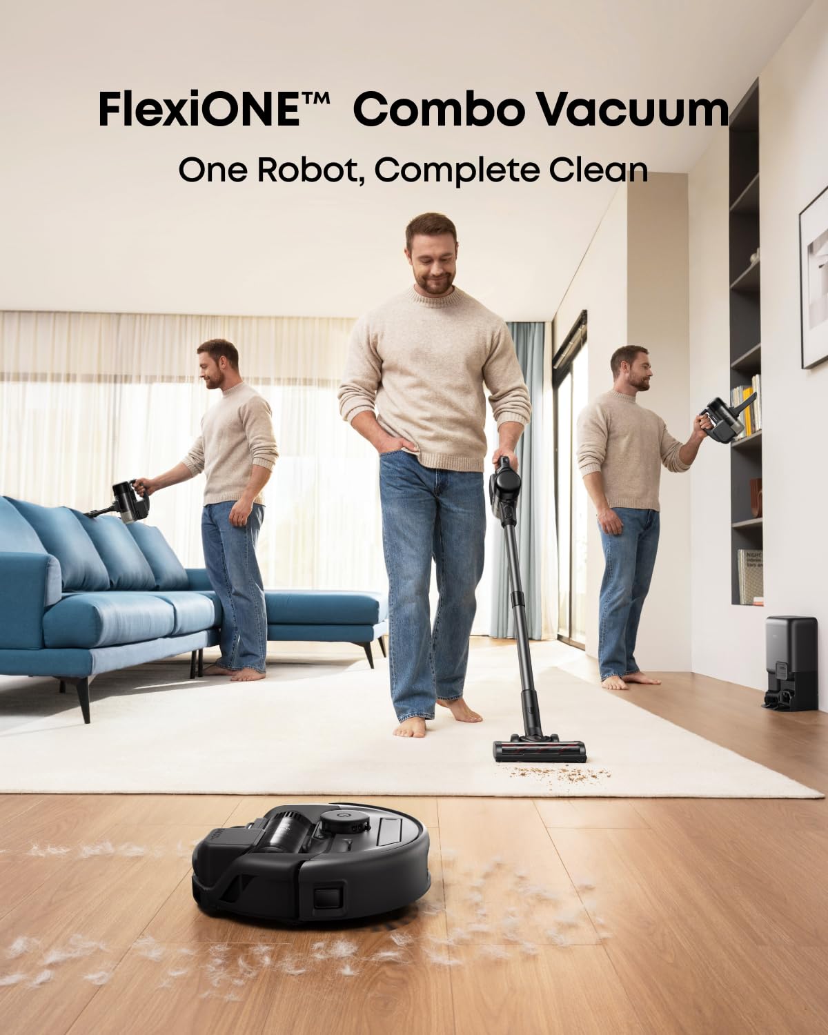 eufy Robot Vacuum 3-in-1 E20,with Versatile Stick and Handheld Vacuum Cleaner Combo,Self Emptying Up to 75 Days,Max 30,000Pa,Smart Obstacle Avoidance,Pro-Detangle,Ideal for Carpet,Crevices,Stairs