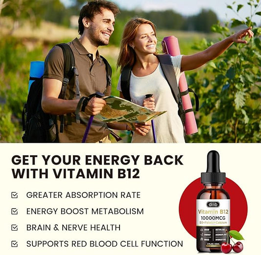 Vitamin B12 Complex 10000 mcg | Triple Liquid B-12 Drops Sublingual Supplement | Methylcobalamin & Adenosylcobalamin & Hydroxo Blend for Long-Lasting Energy and Healthy Metabolism Cherry Flavor, New