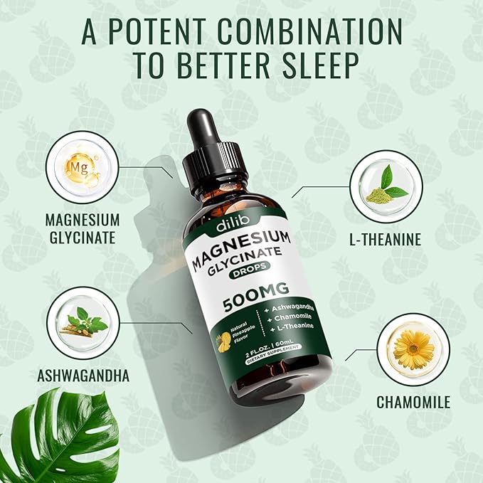(2 Pack) Magnesium Glycinate Supplement, Magnesium Liquid Drops with Magnesium Glycinate 500mg Ashwagandha, L - Theanine, Chamomile -Supports Optimal Calm Sleep Vegan