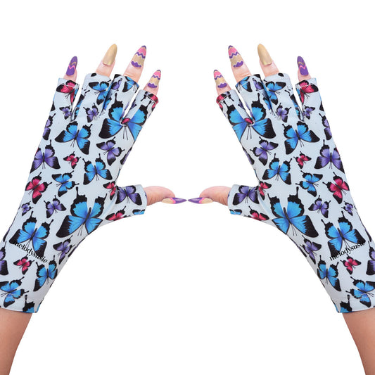 MelodySusie UV Gloves for Nails, UV Lamp Gloves for Manicures Protection, Colorful Butterfly Gel Manicure Gloves, Nail Art Skin Care Fingerless UV Shield Gloves