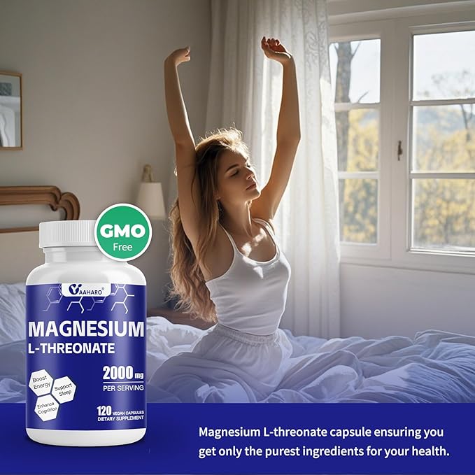(2 Pack) Magnesium L-Threonate 120 Capsules - 2000 mg Magnesium Threonate - High Absorption Magnesium Supplements for Sleep, Cognition and Energy Support - Non-GMO, Gluten Free, Vegetarian