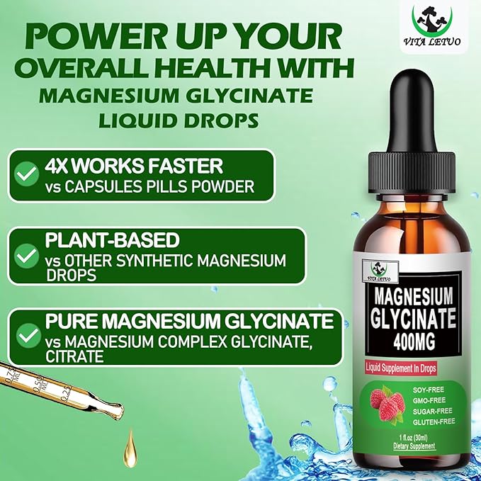 (2 Pack) Magnesium Glycinate Liquid Drops,6X High Absorption Liquid Magnesium Supplement for Bone,Sleep,Leg Cramps & Immune Support,Pure Magnesium Glycinate 400mg for Women Men,Vegan,Non-GMO