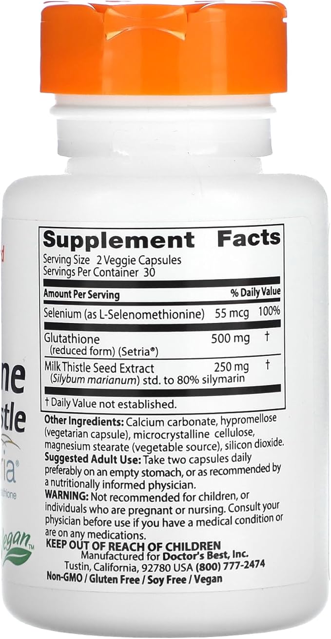 Doctor's Best Glutathione + Milk Thistle Contains Setria, Liver Health Support, Antioxidant Support, 60 VC