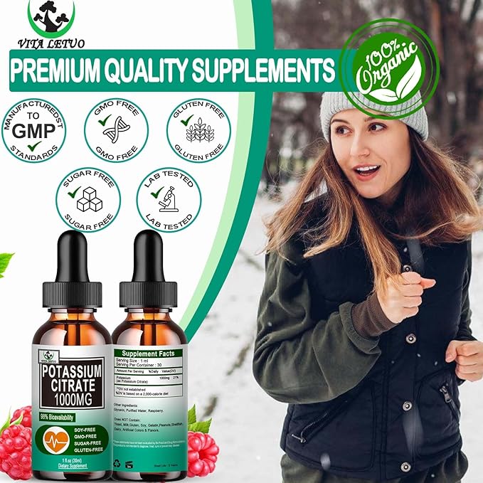 (2 Pack) Potassium Supplement Drops, Highly Absorbable Potassium Citrate 1000mg Support Electrolyte Balance,Muscle Cramp Relief,Heart Health,Sleep,Essential Mineral Liquid Drops for Women & Men