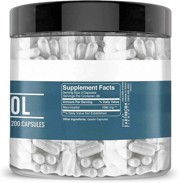 Earthborn Elements Inositol 200 Capsules, Pure & Undiluted, No Additives