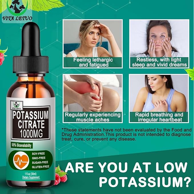 (2 Pack) Potassium Supplement Drops, Highly Absorbable Potassium Citrate 1000mg Support Electrolyte Balance,Muscle Cramp Relief,Heart Health,Sleep,Essential Mineral Liquid Drops for Women & Men