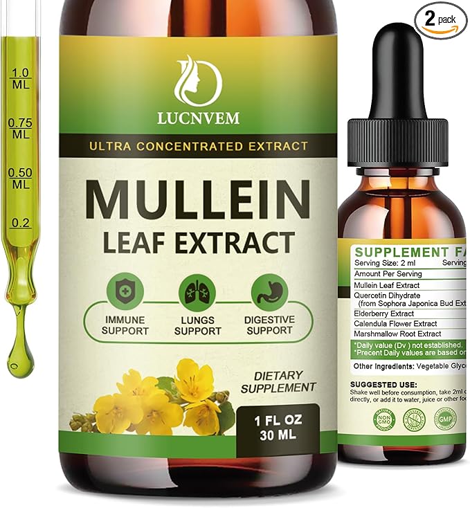 (2 Pack) 98% Absorption Mullein Drops for Lungs, Powerful 5 in 1 Mullein Leaf Herbal Blend Extract, Natural Lungs Support Supplement for Lungs Cleanse & Detox and Respiratory Lung Health