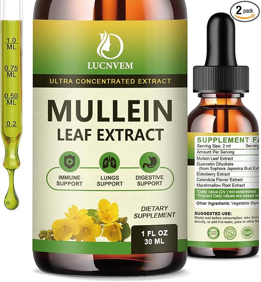 (2 Pack) 98% Absorption Mullein Drops for Lungs, Powerful 5 in 1 Mullein Leaf Herbal Blend Extract, Natural Lungs Support Supplement for Lungs Cleanse & Detox and Respiratory Lung Health