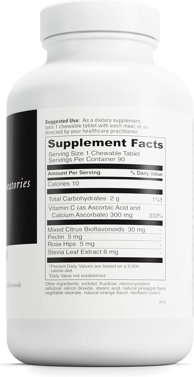 DaVinci Labs Chewable C-300 - Supplement to Support Immune Health, Cholesterol and Collagen Production - With Vitamin C, Pectin and More - Gluten-Free - Orange Pineapple Flavor - 90 Vegetarian Tablets