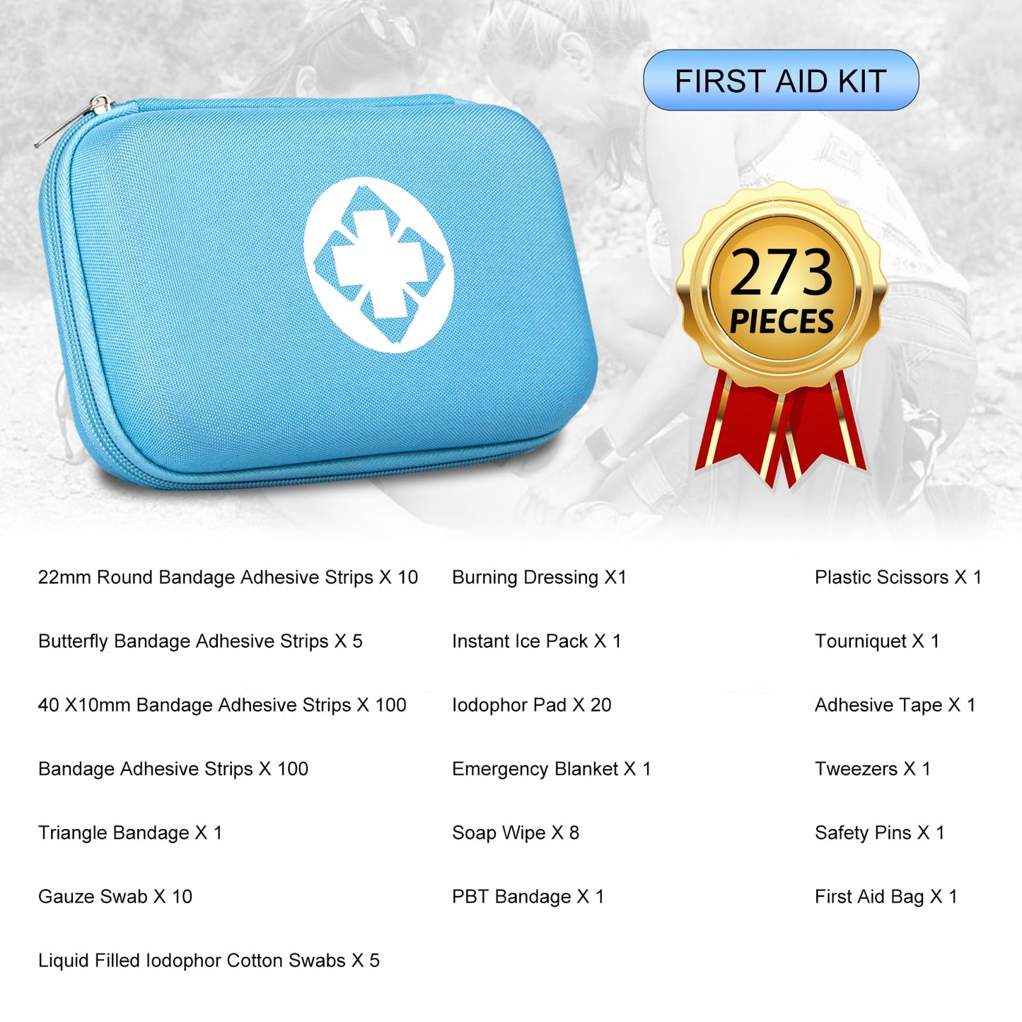 Car-Home Survival First-Aid Kit Emergency-Kit - Blue 273Piece Equipment Travel Supplies First Aid Set Home Essentials Camping Hiking YIDERBO