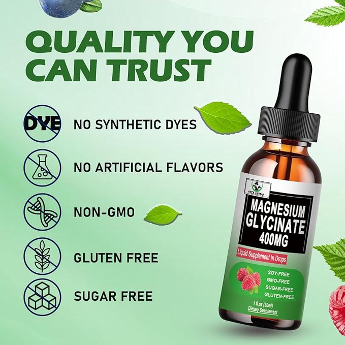 (2 Pack) Magnesium Glycinate Liquid Drops,6X High Absorption Liquid Magnesium Supplement for Bone,Sleep,Leg Cramps & Immune Support,Pure Magnesium Glycinate 400mg for Women Men,Vegan,Non-GMO