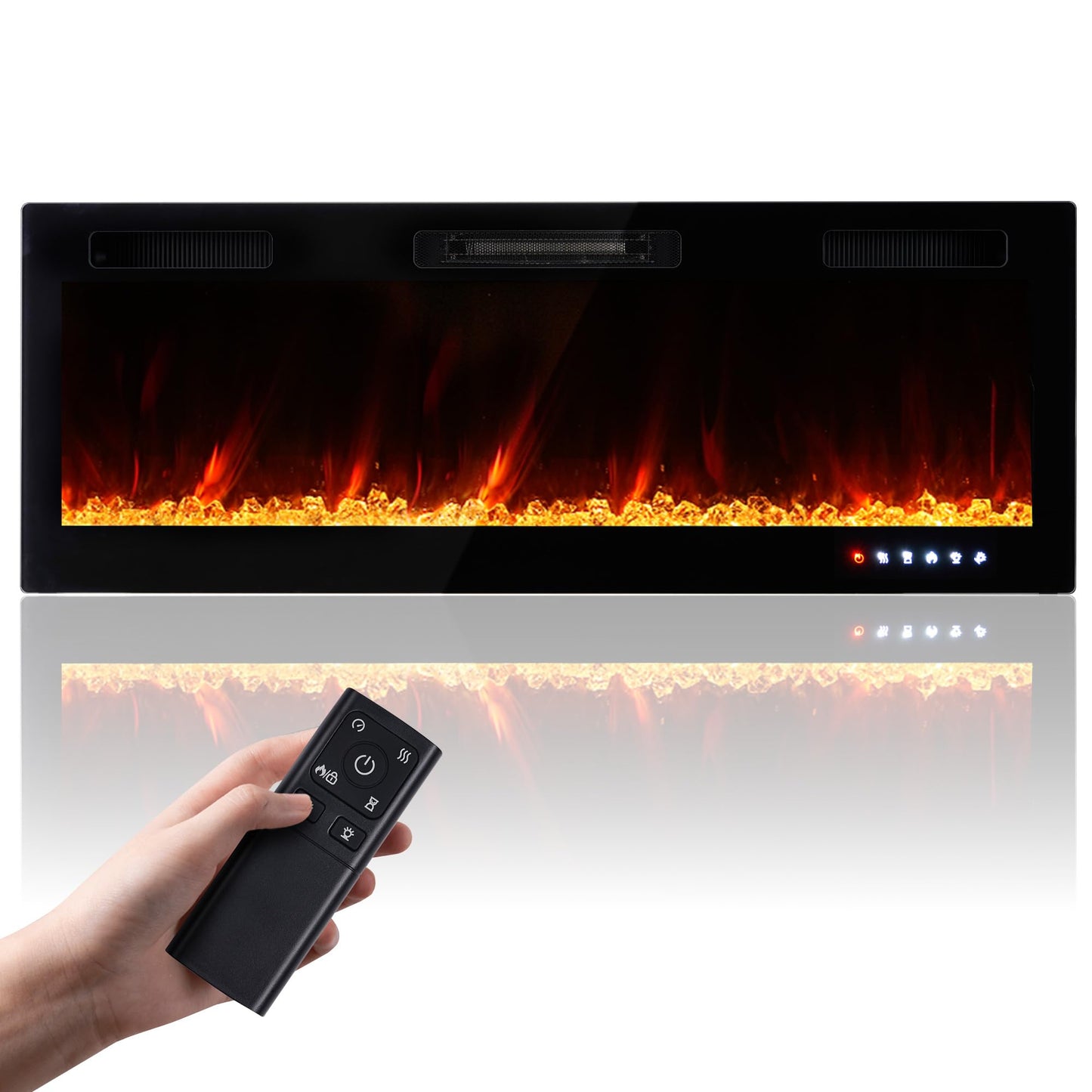 Electric Fireplace Wall Mounted 50 Inch Realsmart 750/1500W Insert Fireplaces Recessed Heaters Slim Black Fireplace Remote Control Touch Screen Timer 10 Flame Colors LED Decor Low Noise