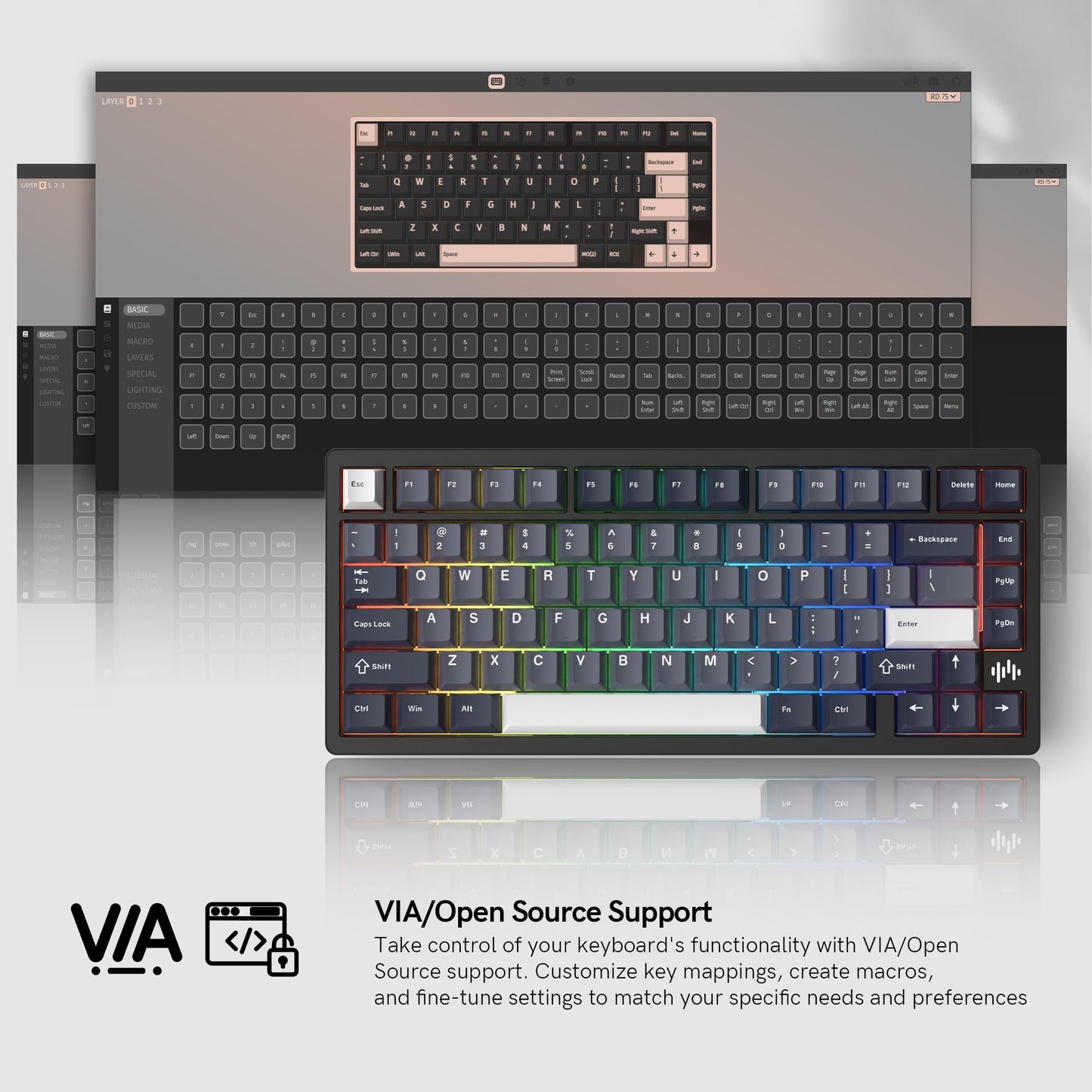 Womier RD75 Pro 75% Keyboard, Quick Release Wireless Aluminum Gaming Keyboard, QMK/VIA Tri-Mode Mechanical Key Board Custom Hot Swappable with RGB Creamy for Windows/Mac/PC,Black (Black)