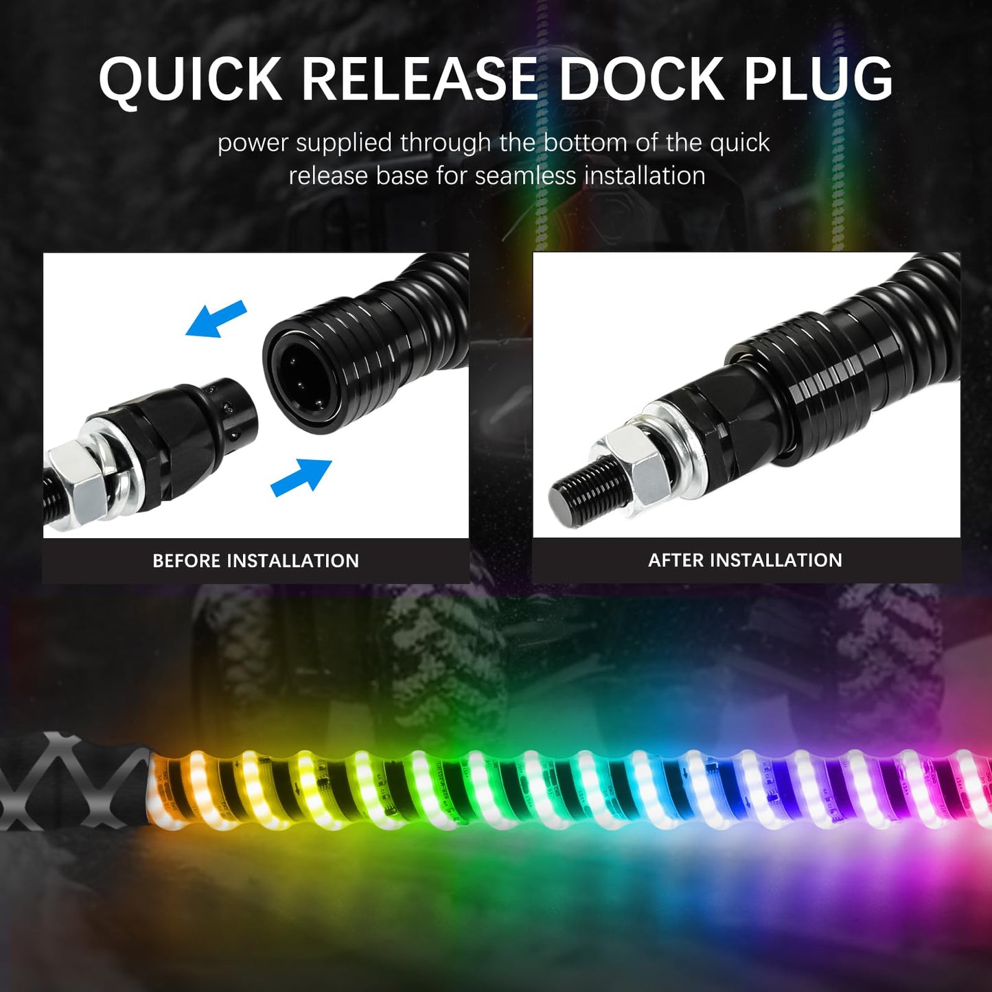 DREAMOTOR Whip Lights, 2Pcs 3FT Spiral RGB LED Whip Lights for Side by Side with Wireless Remote and APP Control, RGB Chasing Lighted Antenna Whips for UTV ATV Truck Polaris Dune Buggy RZR Can-Am