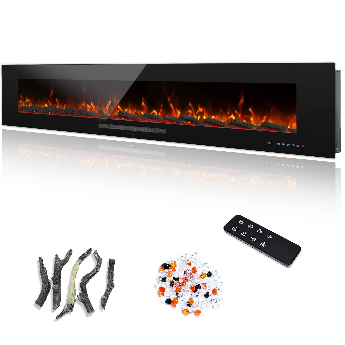 Dreamflame 72" Electric Fireplace, Recessed & Wall Mounted Fireplace Heater 13 * 13 Colors Flame &Fuel Bed w/5 Dimmer, Touchscreen &Remote Control Temp, Overheating Protect, Hardwired, 1500W, Black