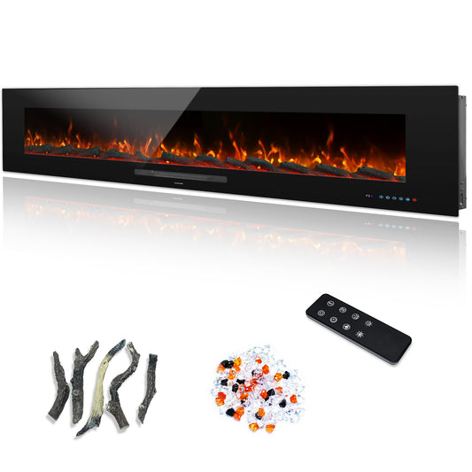 Dreamflame 72" Electric Fireplace, Recessed & Wall Mounted Fireplace Heater 13 * 13 Colors Flame &Fuel Bed w/5 Dimmer, Touchscreen &Remote Control Temp, Overheating Protect, Hardwired, 1500W, Black