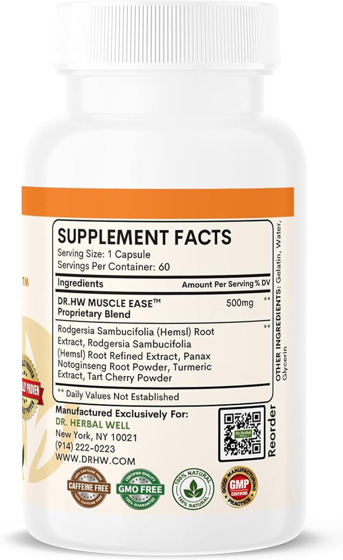 DR.HERBAL WELL Muscle Ease - Joint, Muscle & Nerve Support Fast Acting Relax Comfort Recovery Natural Herbal Supplement - (60 Capsules) MAX-Strength