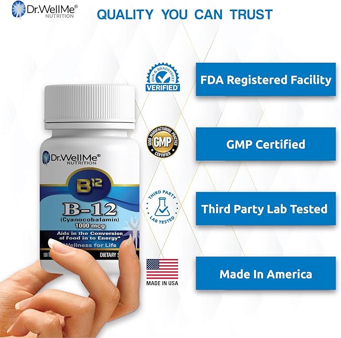 Dr.WellMe B-12 (Cyanocobalamin) 1000 mcg, 100 Tablets