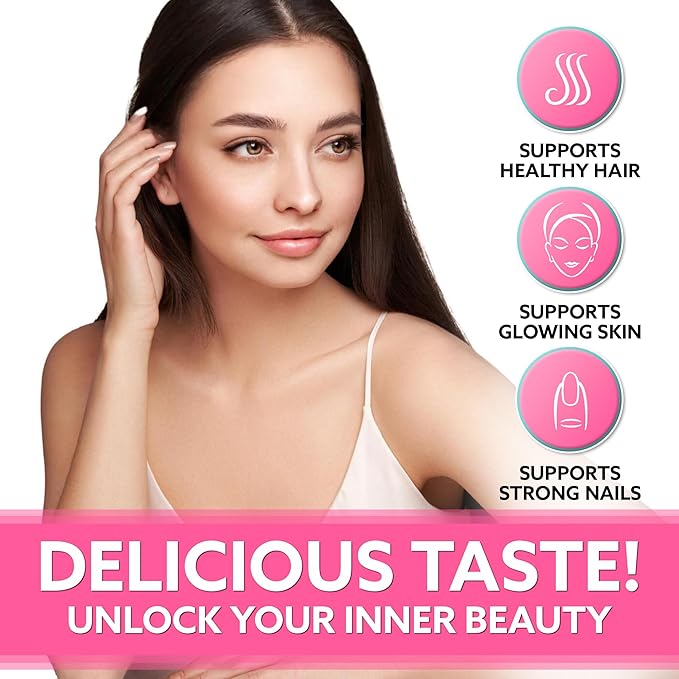 Droppels Hair, Skin and Nails Vitamins Gummies with Biotin 10,000mcg, Vitamin A, Vitamin C, Vitamin E, B6 & B12 | Vegan & Pectin-Based Biotin Gummies, Passion Fruit Rose Flavor, 60 Count