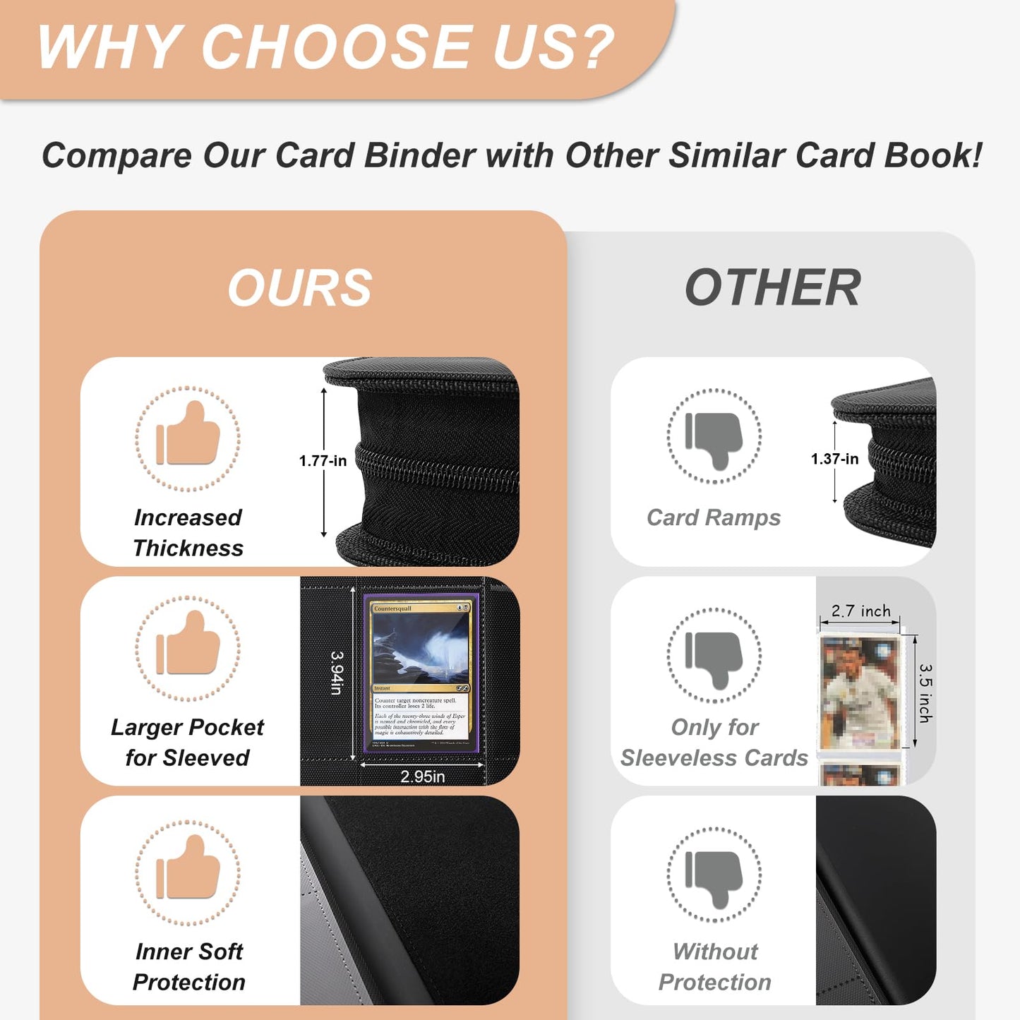 Card Binder for Trading Card 9 Pocket, TiopLior Zip MTG Card Binder with 432 Side Loading Pocket, Card Album Fit for TCG Baseball Football Sports Card, Easy to Insert Card Collection Binder Black