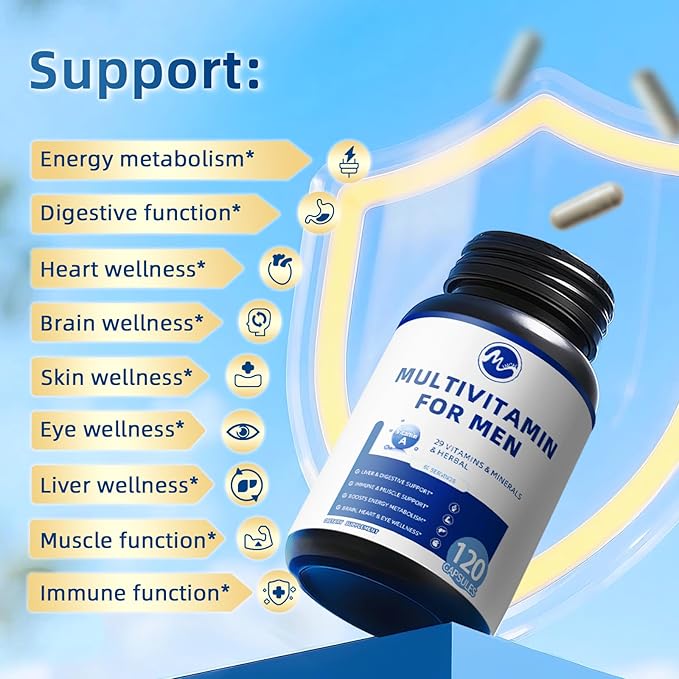 (2 Pack) Multivitamin for Men - Daily Mens Multivitamins with Vitamin D, B12, Zinc, Folic Acid, Lycopene and Prebiotics for Men's Wellness, Immune Support, Energy and Vitality, 240 Capsules