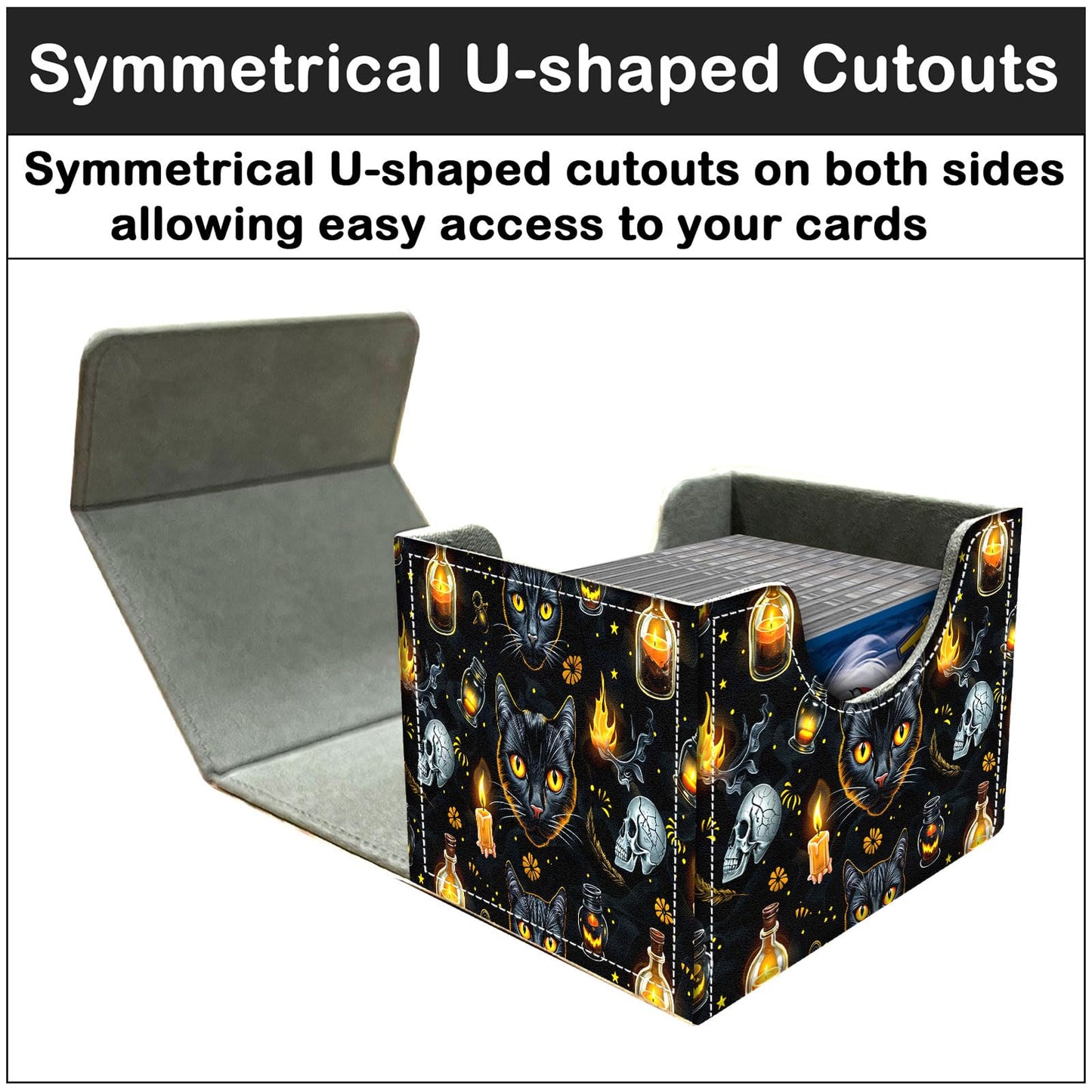 CAPAUNVDA Card Deck Box for MTG Trading Cards with Magnetic Closure,Premium Card Storage Box Case Cover for TCG CCG Magic Cards,Halloween Black Cat