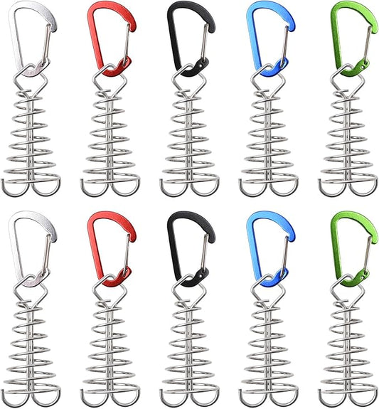 MOROBOR Deck Anchor Pegs, 10 PCS Windproof Aluminium Alloy Fish Bone Tent Stakes with Spring Buckle 5 Colors Portable Adjustable Octopus Wind Rope Anchor for Outdoor Camping(Square Top)