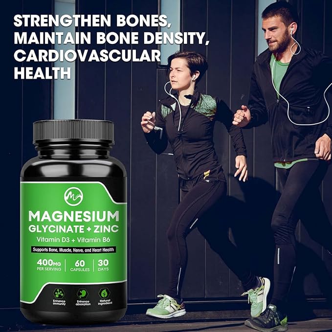 (2 Pack) Magnesium Glycinate Capsules, Magnesium Supplement 400 mg with Zinc,Vitamin D3 & B6 - Highly Bioavailable and Absorption - Bone,Heart,Joint,Immune Support - 120 Vegan Capsules for Women & Men