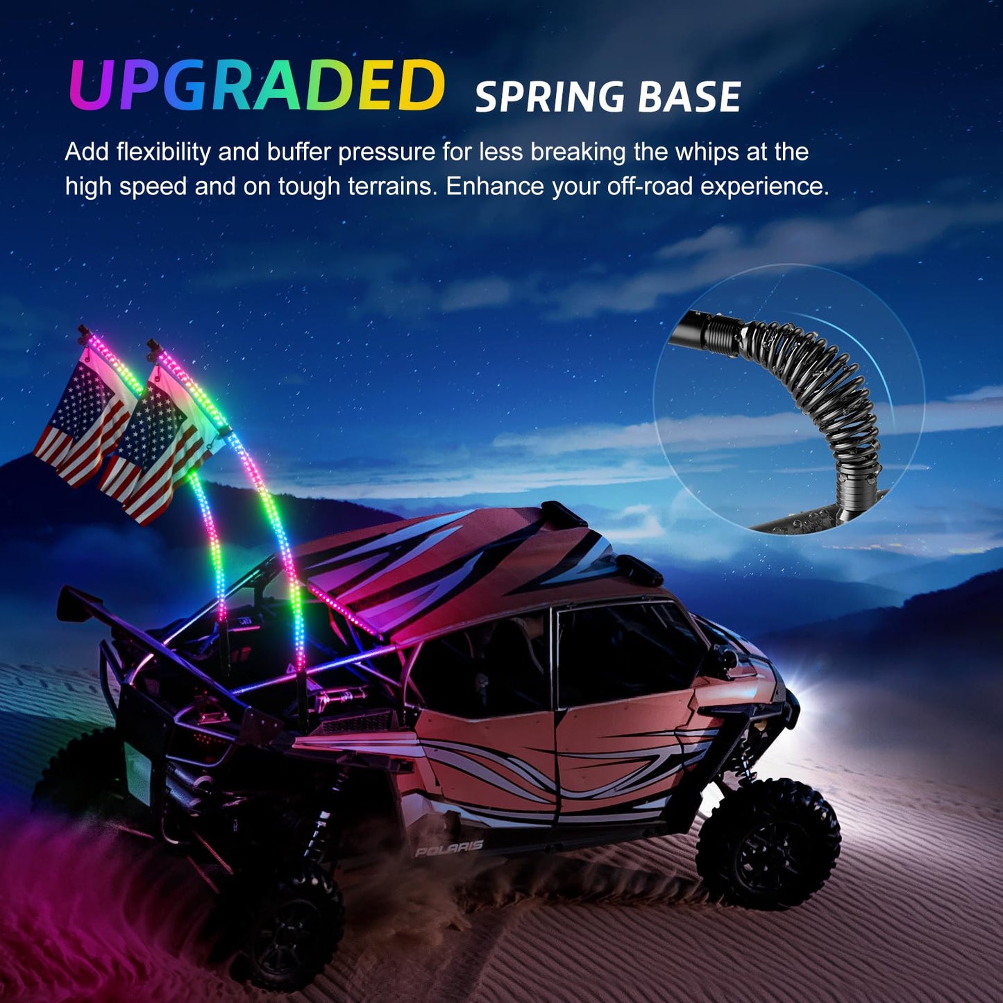 Ehaho 2 Pack 5FT Whip Lights with Spring Base,LED Whip Light with App & Remote Control, Spiral RGB Chasing Lighted Whips with Rocker Switch, Music Whip Light for UTV ATV Polaris RZR Can-Am SXS Truck