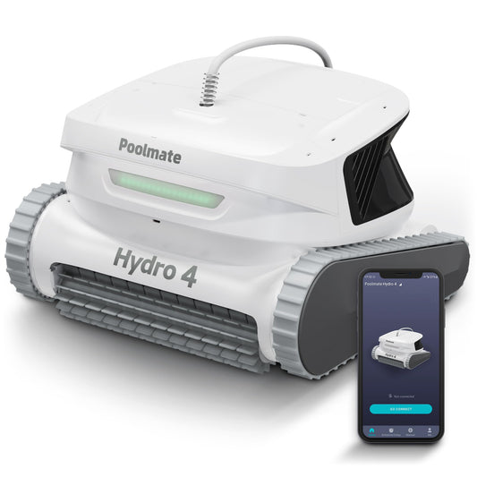 Poolmate Hydro 4 Pool Robot Cleaner for Inground & Above Ground Pools | Floor, Wall & Waterline Cleaning | Smart App Control with WiFi & Bluetooth | 50ft Cord | Large 4.1L Top-Load Filter Basket
