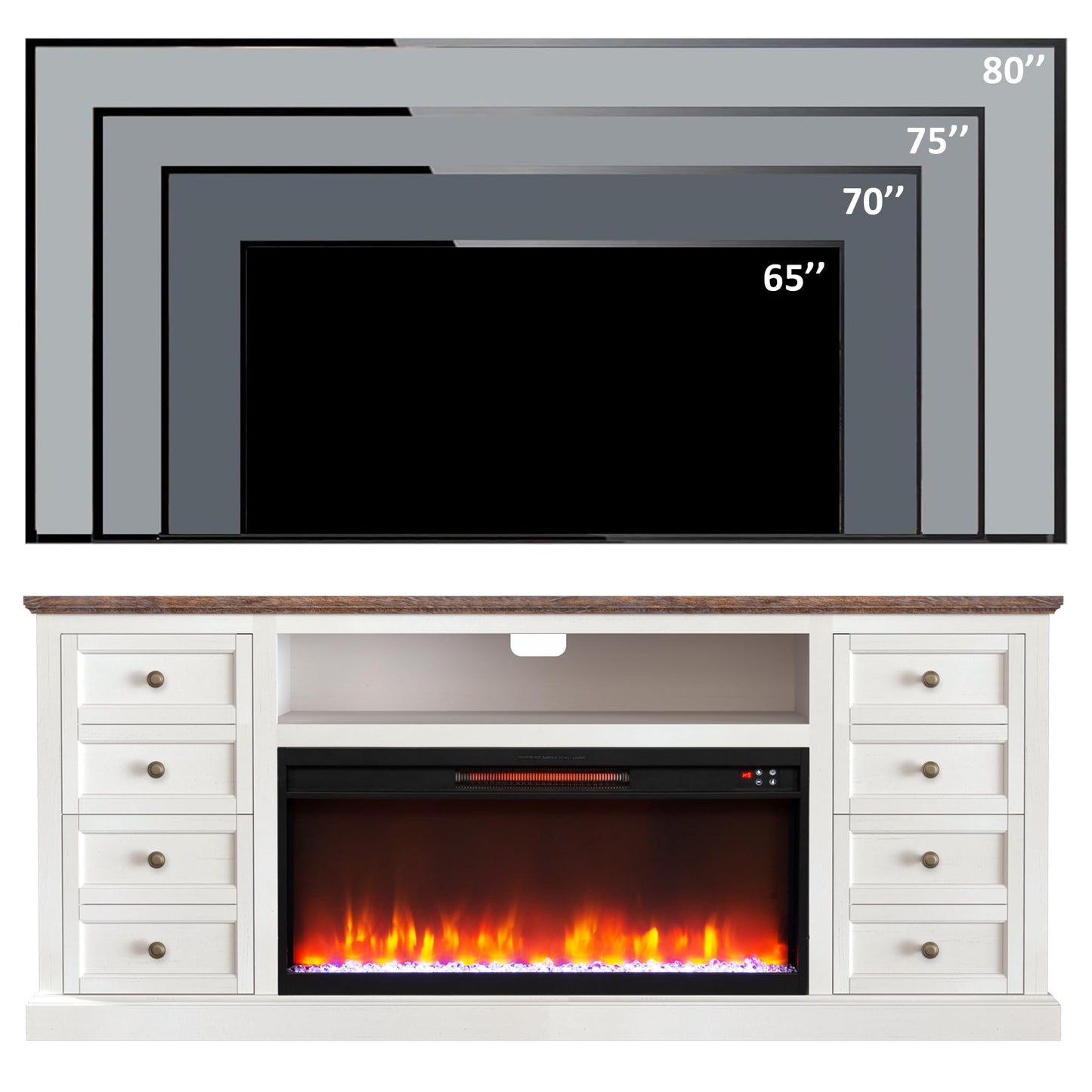 Unineo 70'' Fireplace TV Stand for up to 80'' Tvs with Drawer, Large Storage Tv Console Cabinet w/ 36'' Electric Fireplace, Media Entertainment Center for Living Room/Bedroom, White