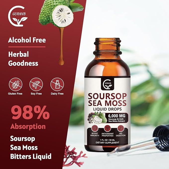 (2 Pack) Soursop Graviola Liquid Drop, Soursop Bitters Multivitamin Liquid with Sea Moss & Turmeric, 98% Absorption for Cell Support & Regeneration, Immune Boost and Liver, 1 Fl Oz