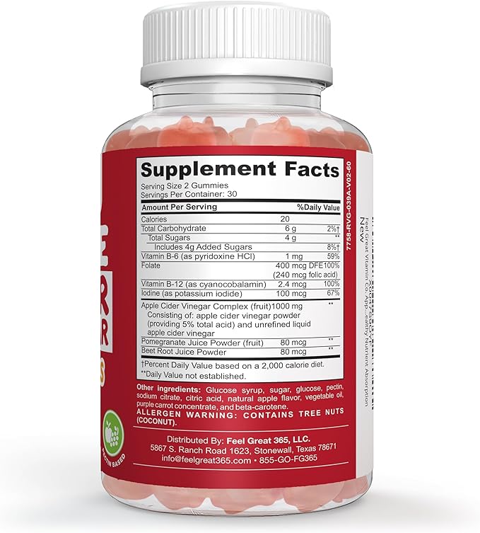 Feel Great Vitamins Apple Cider Vinegar Gummies – ACV with The Mother for Digestive Support & Daily Wellness – Vegan, Non-GMO, 60 Gummies