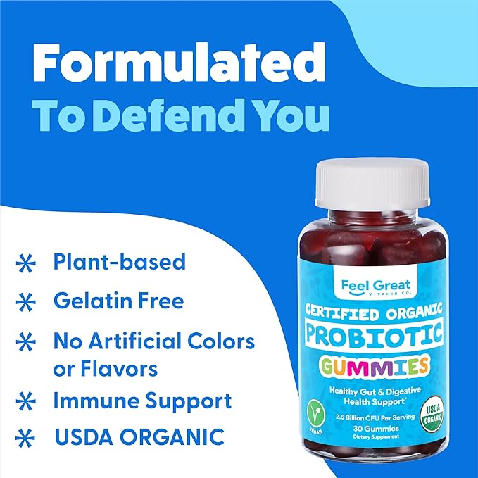 Feel Great USDA Probiotic Gummies for Adults and Kids - 2.5 Billion CFU (30 Day) | Immune Support and Digestive Health | Clinically Studied DE111 - Bacillus subtilis