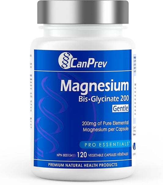 CanPrev Magnesium Bis-Glycinate Gentle 200mg, 120 V-Caps 120-Day Supply - Pure Elemental Magnesium Supplement, Supports Bone and Muscle Function, Gentle on Stomach, Perfect for Daily Magnesium Needs