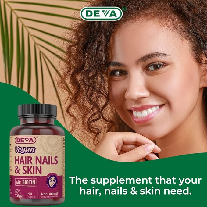 DEVA Vegan Vitamins Hair, Nails & Skin Supplement with 500 mcg of Biotin Per Tablet 90 Tablets (Pack of 2)
