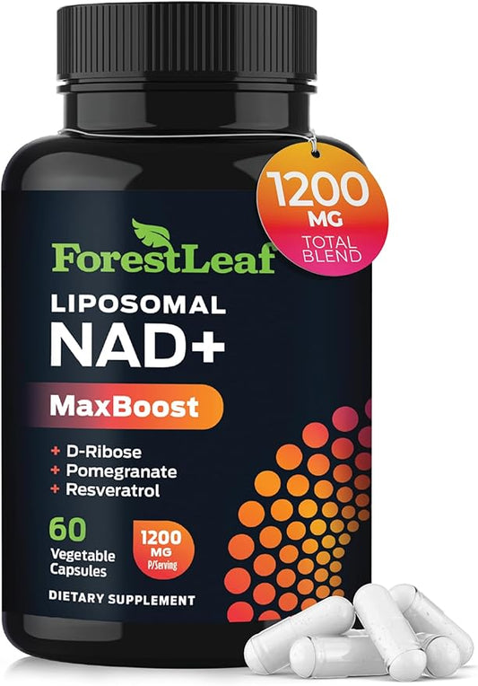 NAD Supplement, Liposomal NAD Resveratrol Supplement for Women & Men 1200mg w/ D-Ribose & Pomegranate NAD+ Plus MaxBoost for Longevity, Anti-Aging, Cellular Energy, NMN Alternative (60 Caps)