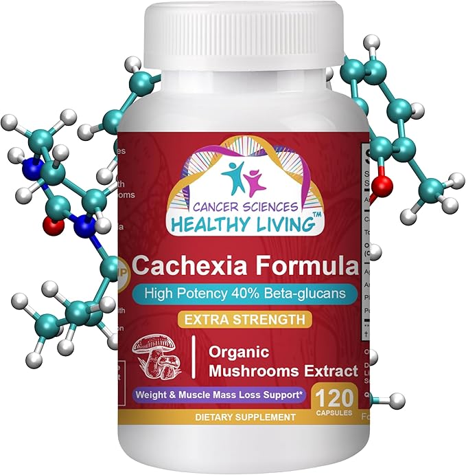 CANCER SCIENCES Cachexia Supplement, USDA Certified Organic Mushrooms Extract Capsules, Extra Strength 1,500 mg, High Potency 40% Beta-Glucans, Immune & Metabolic Support, Weight & Muscle Mass Support