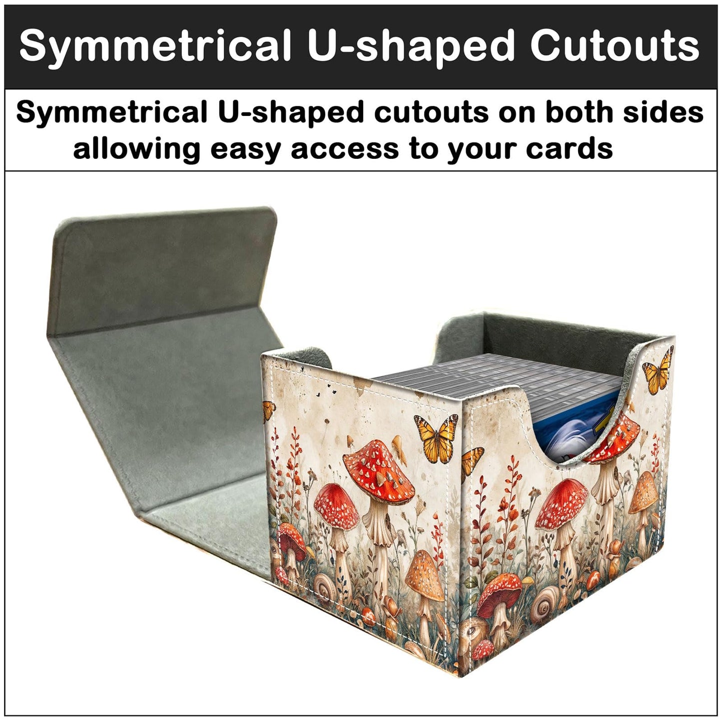 CAPAUNVDA Card Deck Box for MTG Trading Cards with Magnetic Closure,Premium Card Storage Box Case Cover for TCG CCG Magic Cards,Mushroom Butterfly Weed