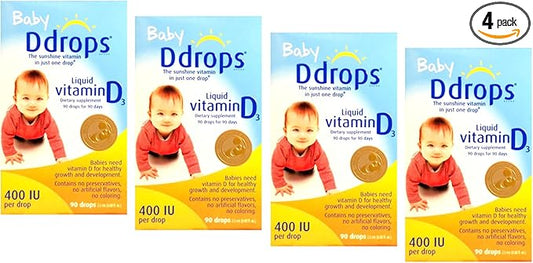 Ddrops Baby Liquid Vitamin D3, 400 IU per drop, 2.5mL (Pack of 4)