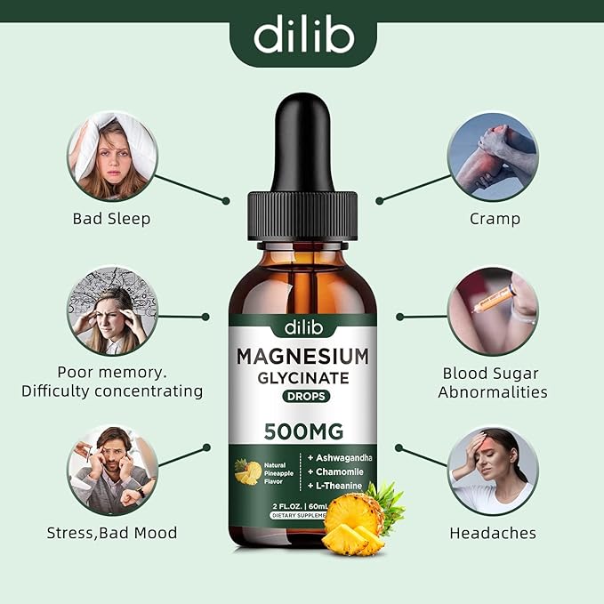 (2 Pack) Magnesium Glycinate Supplement, Magnesium Liquid Drops with Magnesium Glycinate 500mg Ashwagandha, L - Theanine, Chamomile -Supports Optimal Calm Sleep Vegan