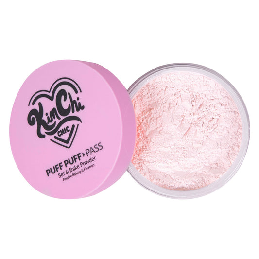 Kimchi Chic Beauty Puff Puff Pass Set and Bake Setting Powder for Makeup, Extra Fluffy Loose Face Powder Poof, Soft Natural Face Makeup for Uneven Skin Tone, 09 Pink